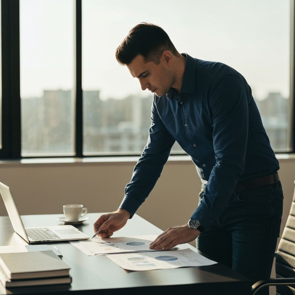 Business owner reviewing documents